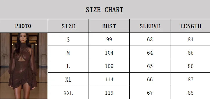 Chiffon Turtleneck Ruffled Irregular Sheer Criss-Cross Pleated Hollow-Out Design Long Sleeve Formal Mini Dress to 3X Plus Size