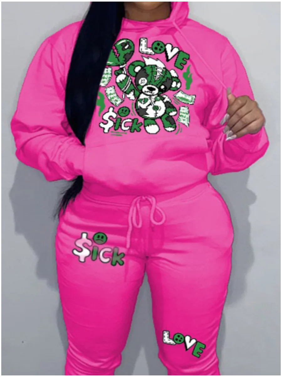 "Heartless" OR "LOVE SICK" Teddy Bear Printed Women's Tracksuits to 5X Plus Size