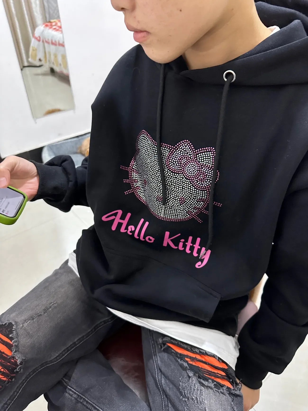 "Hello Kitty" Diamond Rhinestone Sparkling Pattern Hoodie Sweatshirt