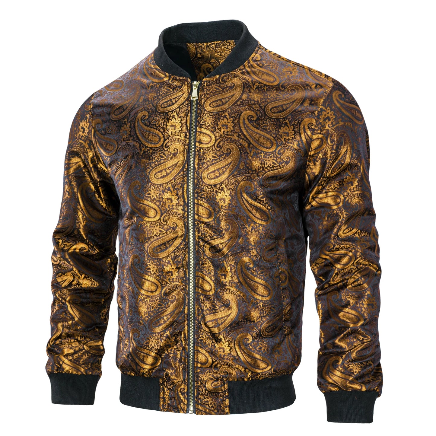 Men's Jacquard Paisley Lightweight Streetwear Zipper Bomber Jacket