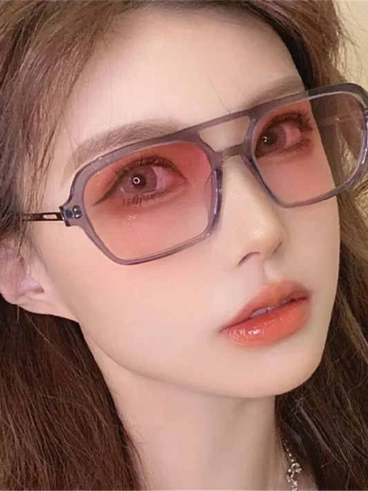 Retro Double Bridges Gradient Hollow-Out Square Women's Sunglasses