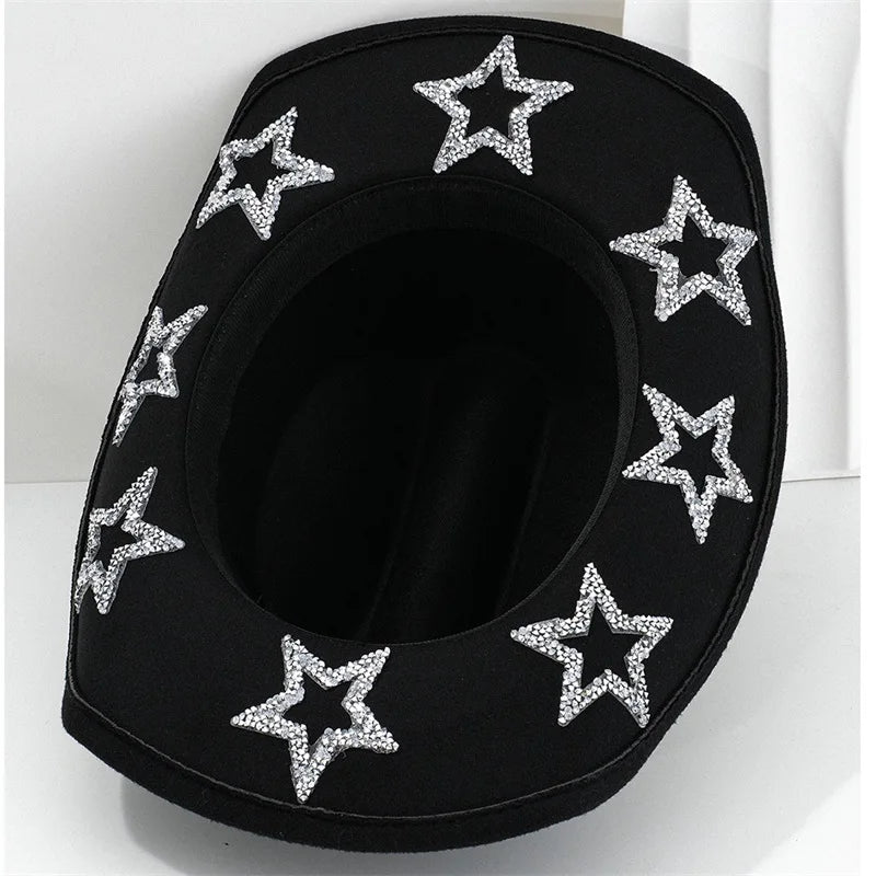 Wide Brim Rhinestone Star Western Fedora Cowgirl Hat