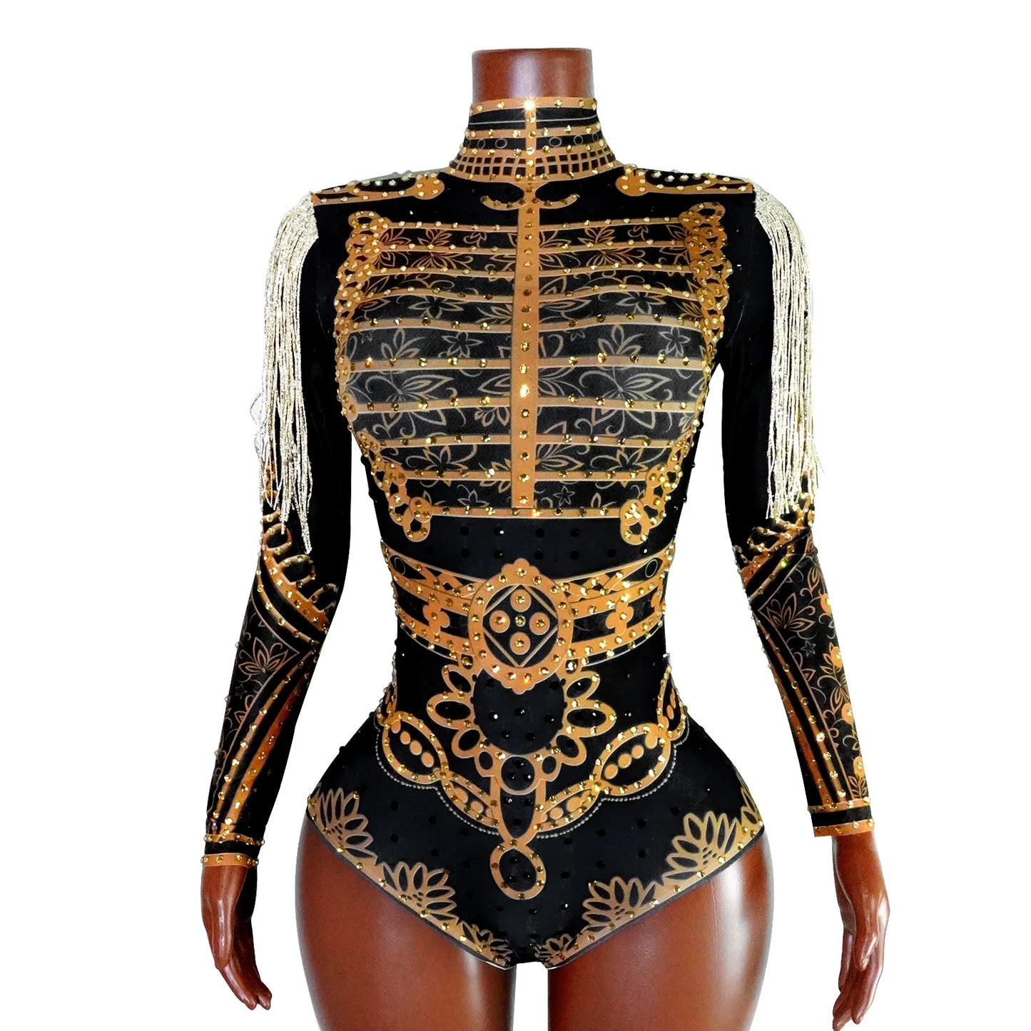 Luxury Rhinestone Fringe Bodysuit Sparkly Sequin Leotard Women Stage Performance Wear Drag Queen Costume Nightclub GOGO Dance Ou