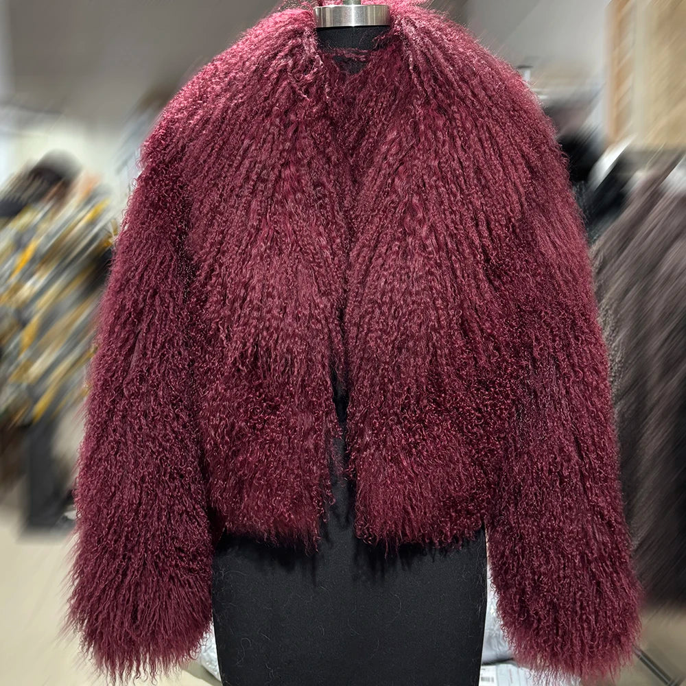 Shaggy Mongolia Sheep Fur Oversized Collar Women's Jacket to 8X Plus Size