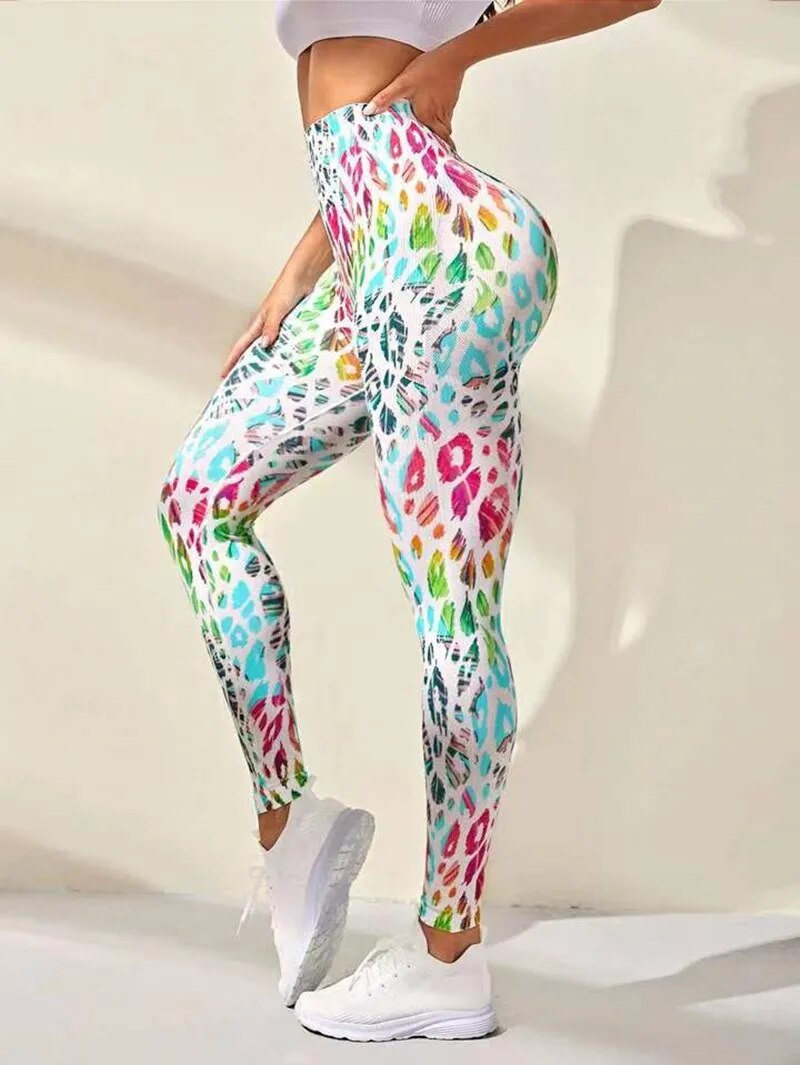 Leopard/Tie-Dye/Floral 3D Printed Spandex Seamless High Waist Fitness Push Up Leggings