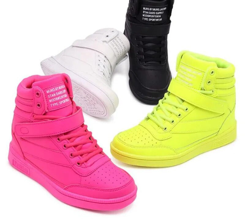 Platform PU Leather Hightop Ladies Sneakers