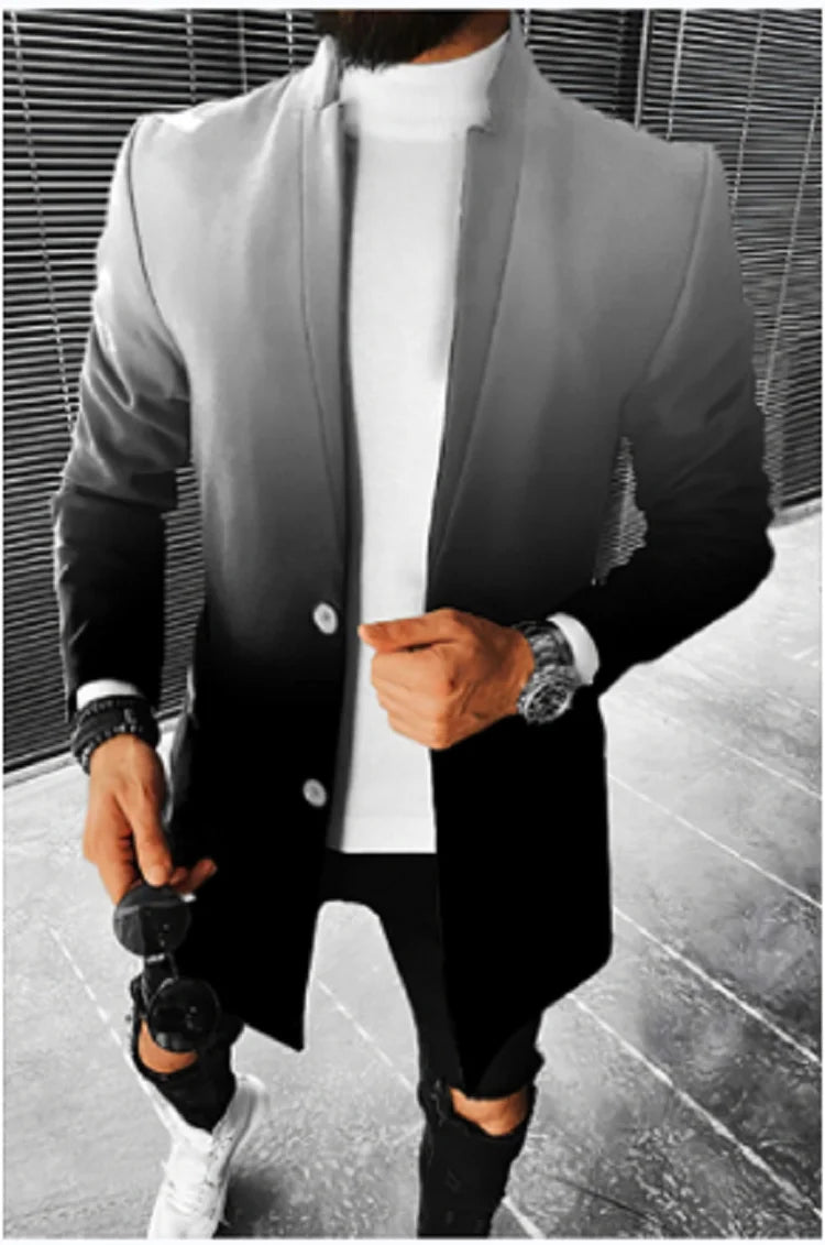 Men's Stand Collar Colorblock/Plaid/Geometric/African 3D Print 3/4 Length Button-Up Jacket 5X Big & Tall