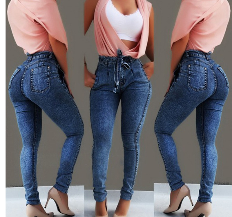 Bow Tie Drawstring Denim Ladies Jeans to 5X