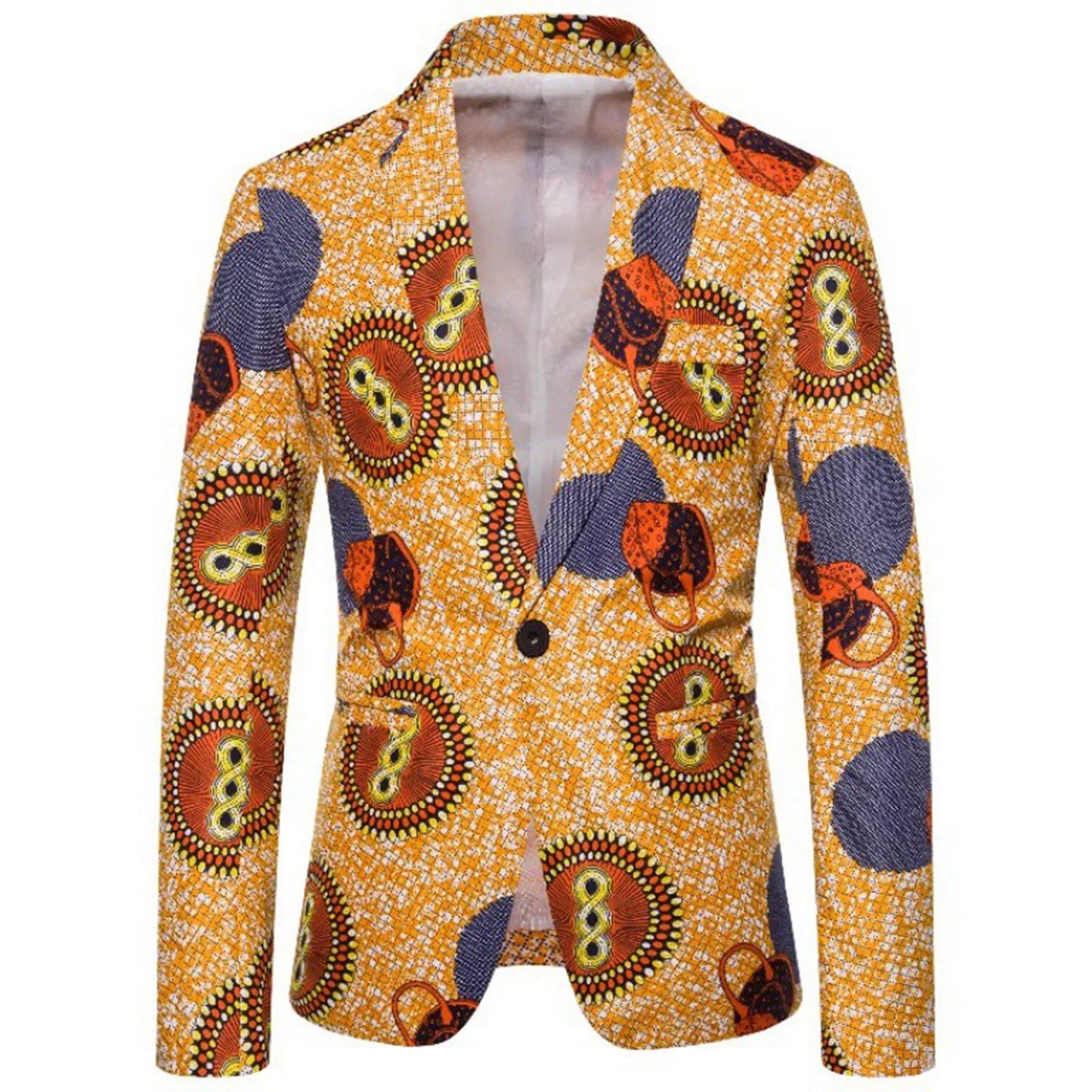 African Floral Print Men's Vintage Lapel Button-Up Blazer