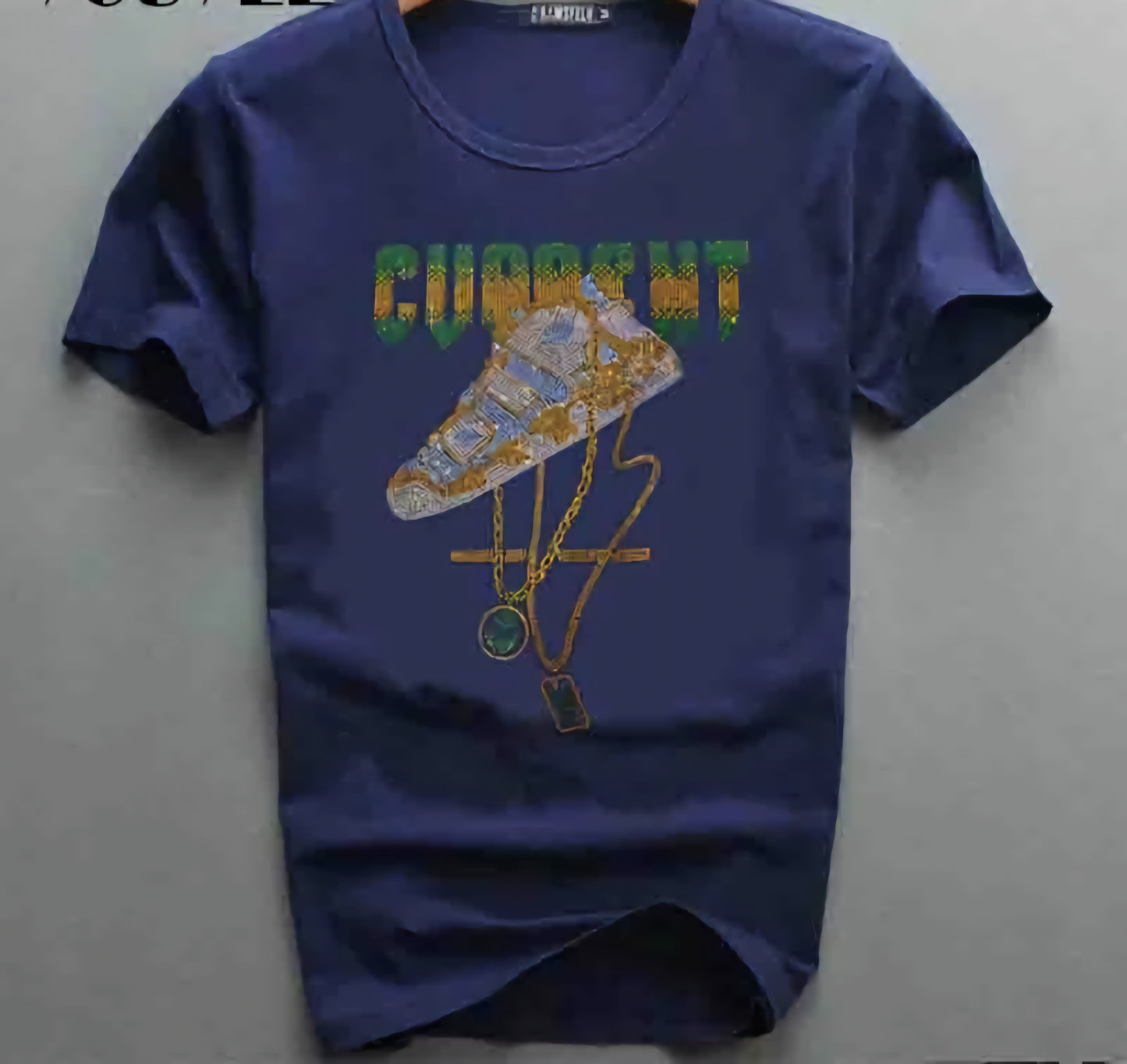 Men's Rhinestone Hightop Shoe/Gold Chain Print T-Shirt Big & Tall to 4X