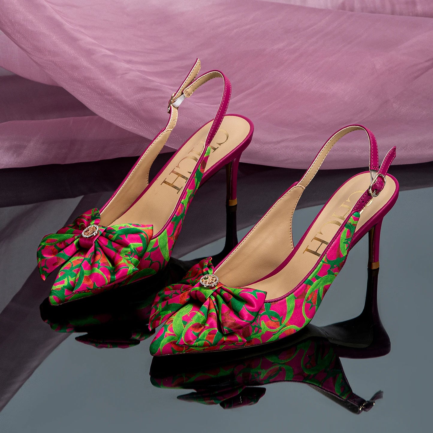 Bowtie Floral/Geometric/Polka Dot/Monogram Letter Print Design Women's High Heel Slingback Pumps