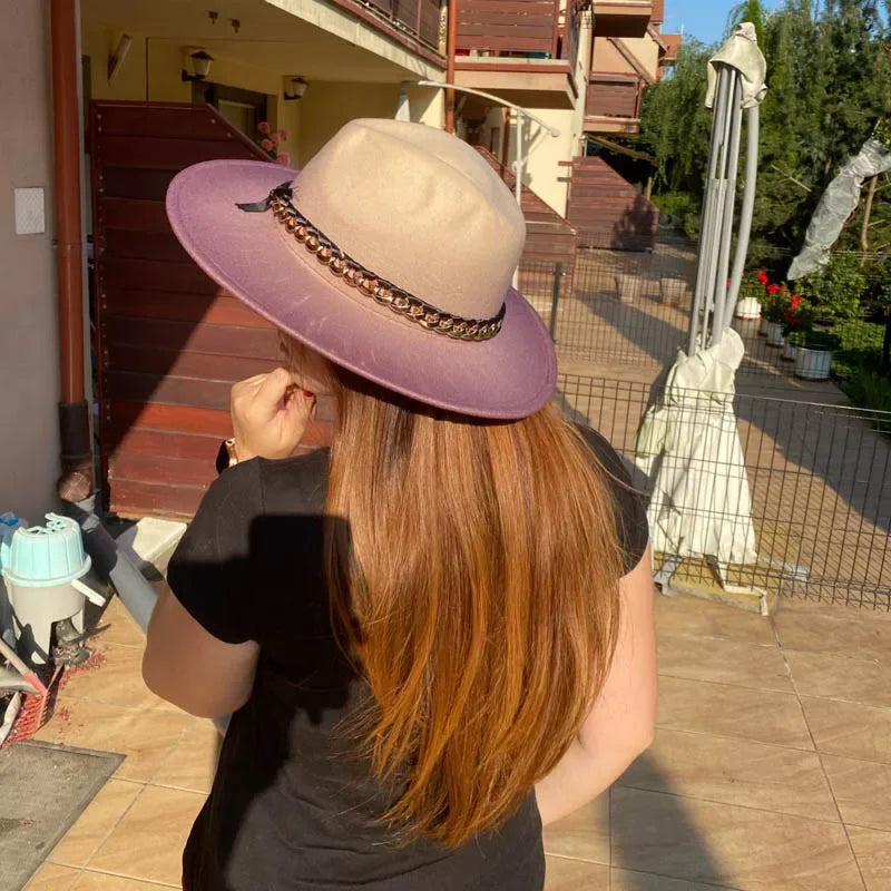 Gradient Colorblock Chain Link Design Fedora Hat