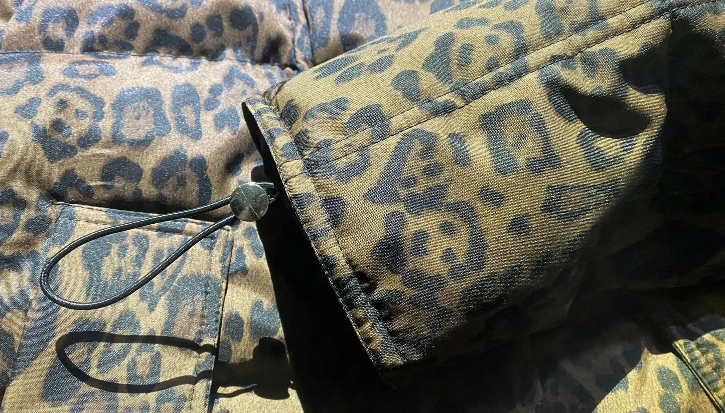 Leopard Rhinestone Hip-Hop Minnie Mouse Print Women's Quilted Cotton Down Hooded Jacket