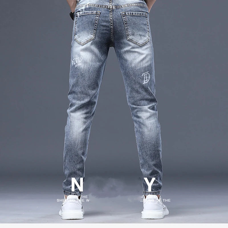 Stonewashed Faded Vintage Hip Hop Streetwear Men's Denim Jeans