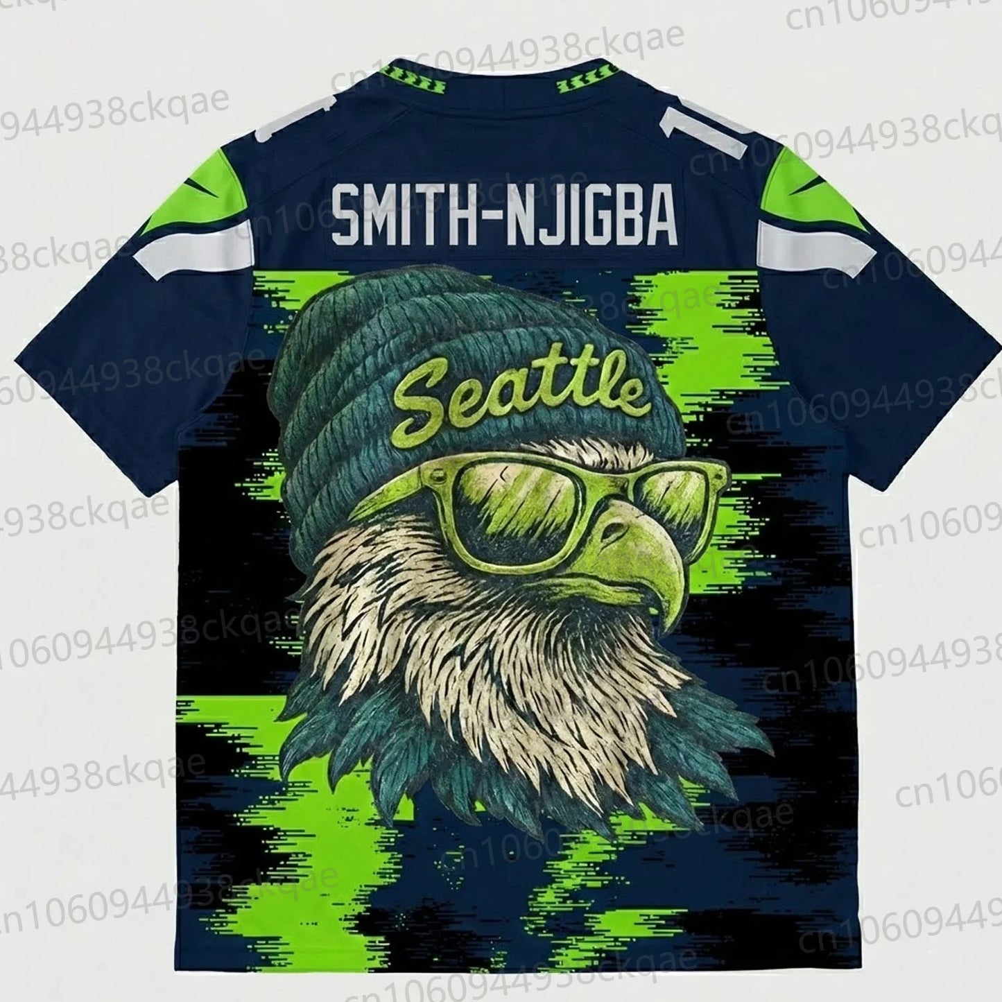 Adult & Kids Smith-Njigba Seattle Seahawks 3D Print Camo Eagle w/ Beanie Hat T-Shirt to 6X Big & Tall