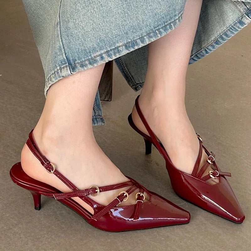 Buckle Strap Solid Color Luxury Shallow Thin High Heel Pumps