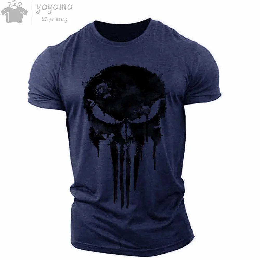 Men's 3D Hip-Hop Dripping Skull Print O-Neck Short Sleeve T-Shirt to 5X Big & Tall