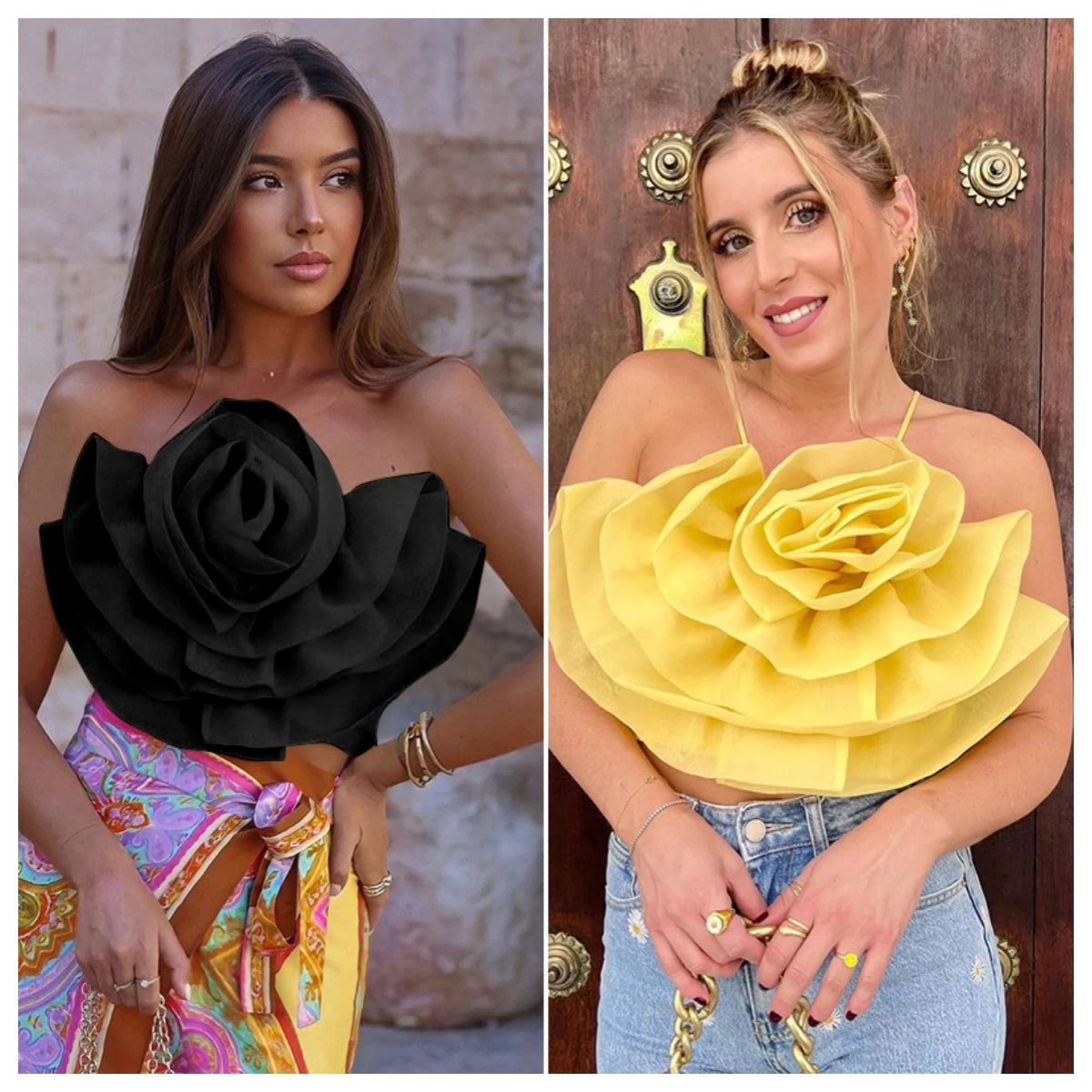 3D Flower Crop Strapless Club Top