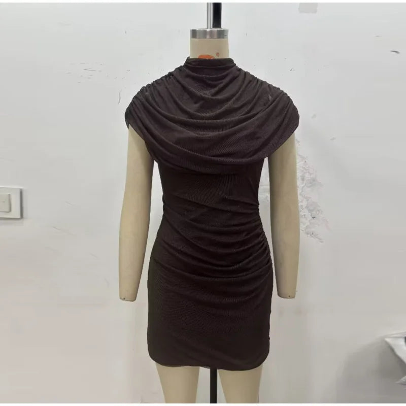 Layered Patchwork Cinched Waist Solid Color Short Sleeve Bodycon Formal Party Dress