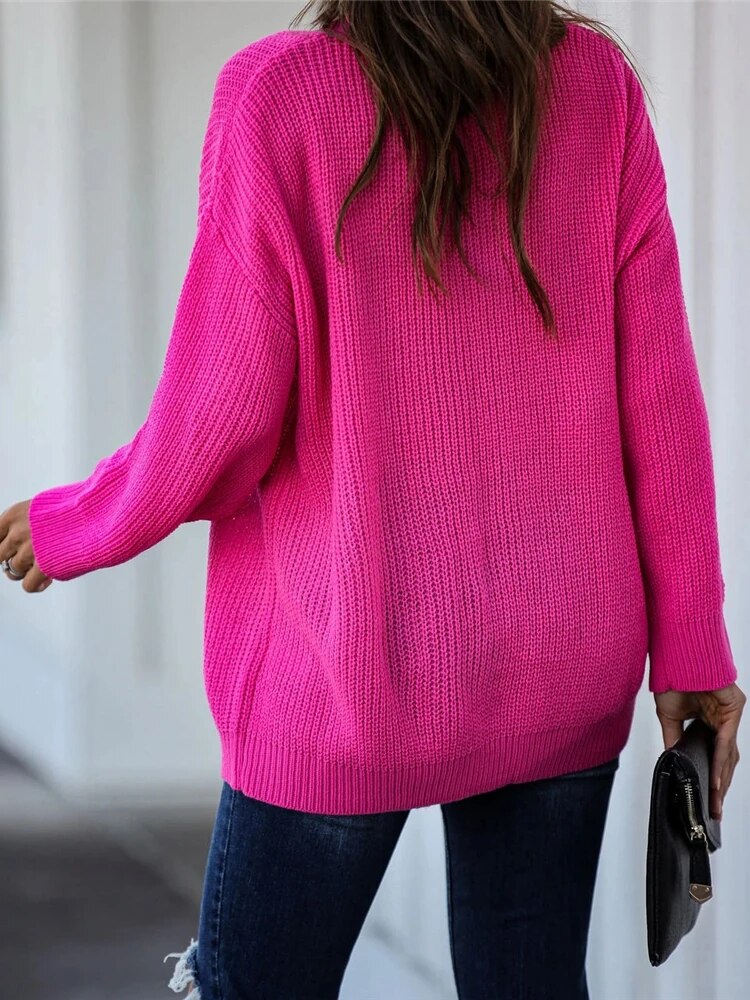 Pullover V-Neck Oversize Long Sleeve Solid Sweaters