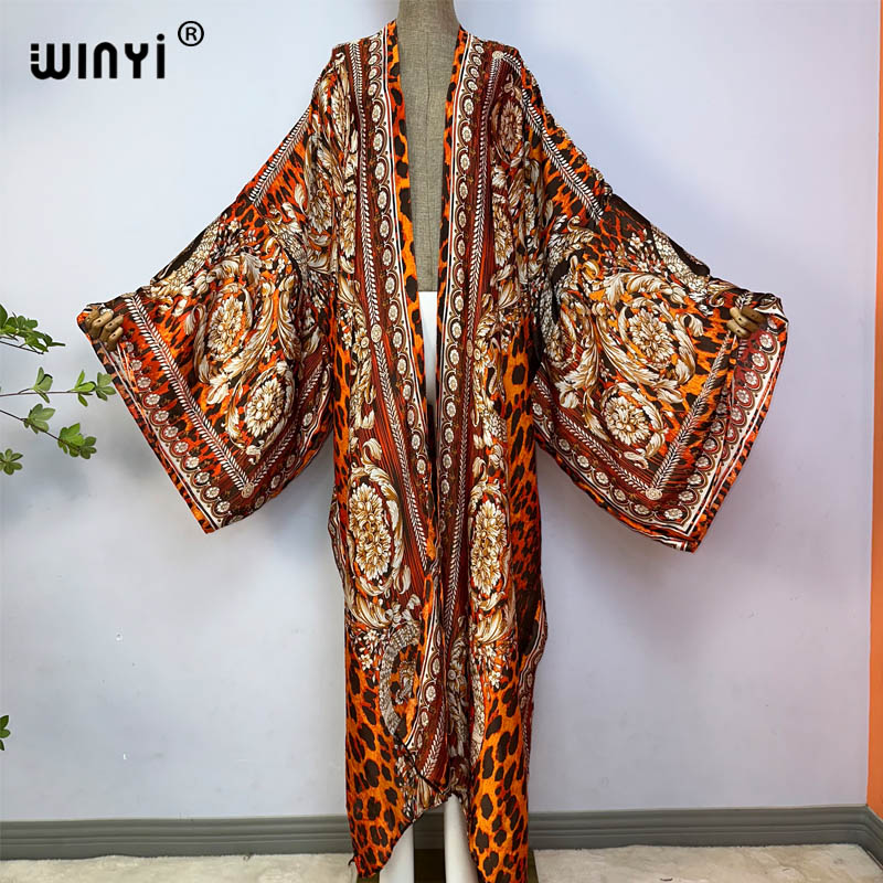 Bohemian African Batwing Sleeve Silk Maxi Cardigan Dress