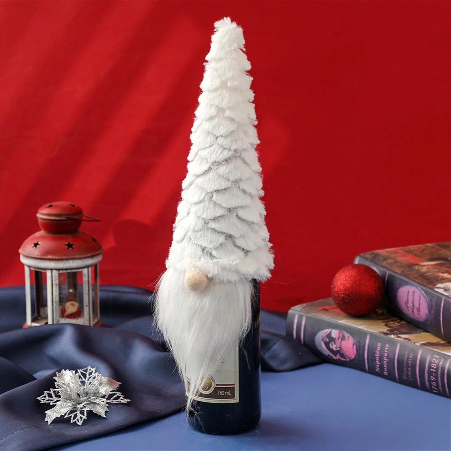 Christmas Wine Bottle Faceless Santa w/ White Beard Gnome