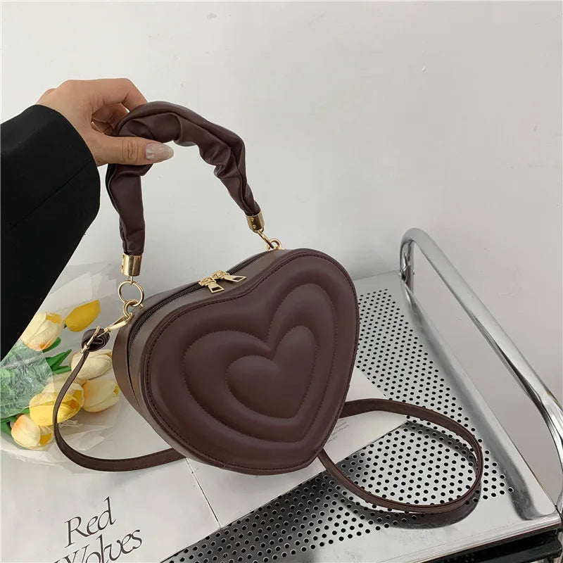 Heart Shape Small Designer Crossbody Solid PU Leather Top Handle Purse