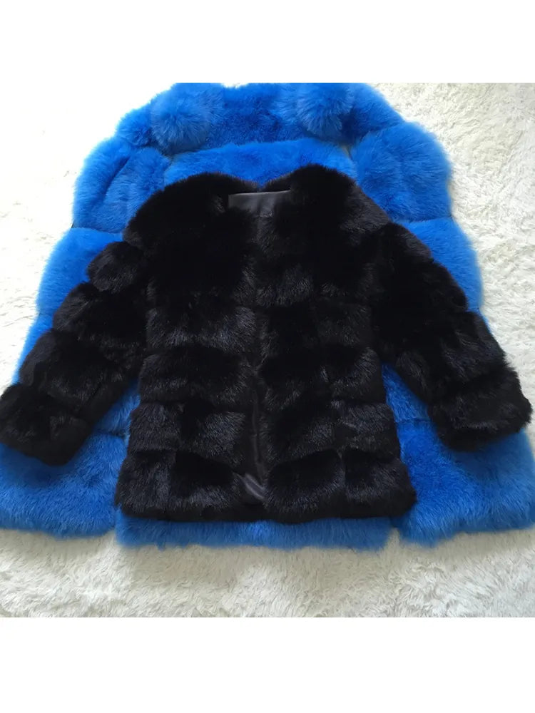 Luxury Ladies Splicing Long Faux Fur Coat