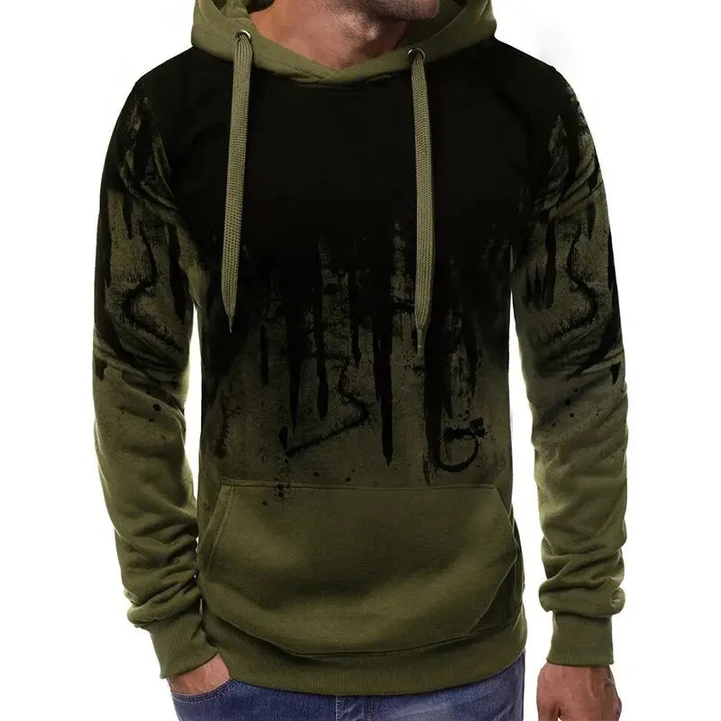 Men's Gradient Colorblock Print Drawstring Pullover Hoodie Sweatshirt