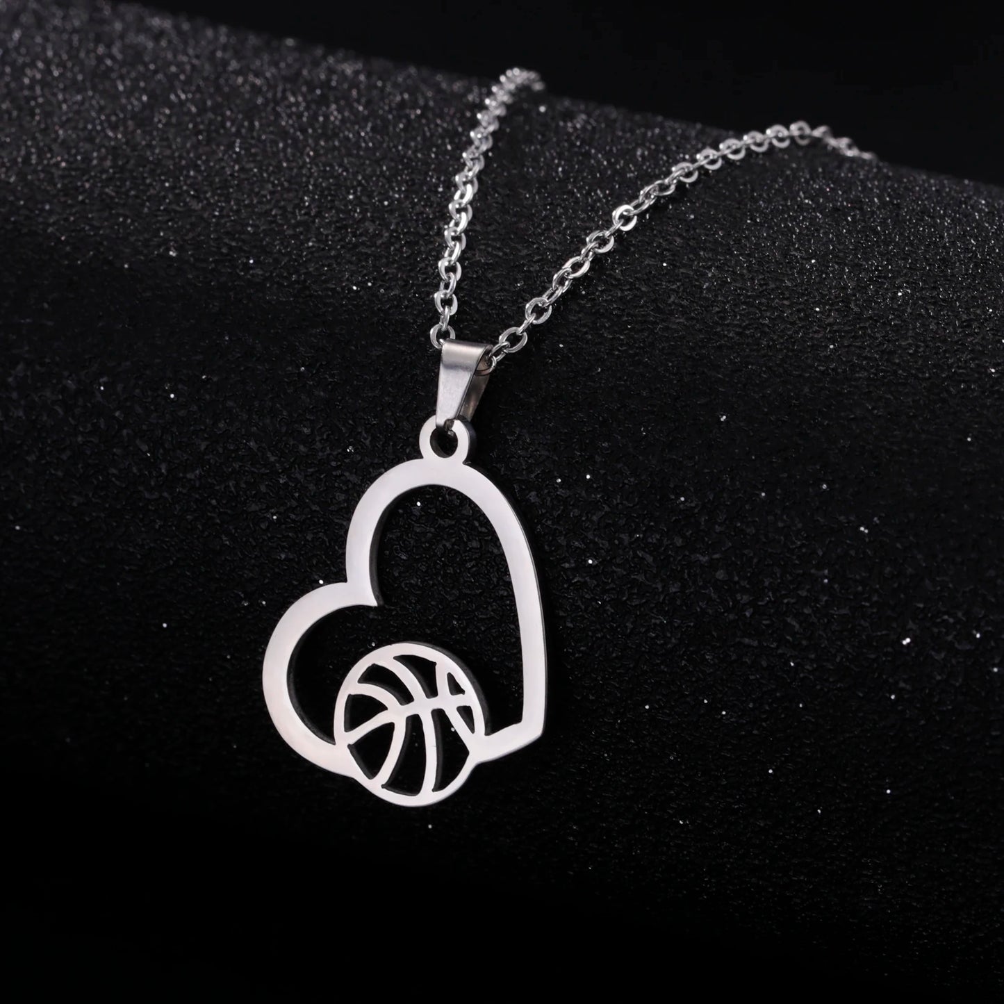 Basketball Heart Gold Color Stainless Steel Pendant Chain Necklace