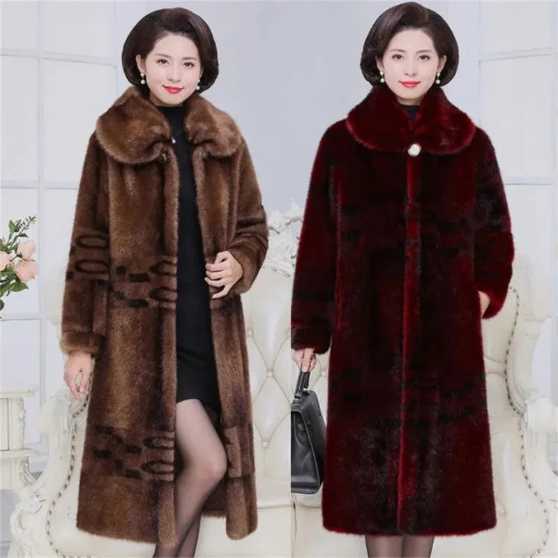 Faux Mink Fur Patchwork Women's Full Pelt Thick Trenchcoat