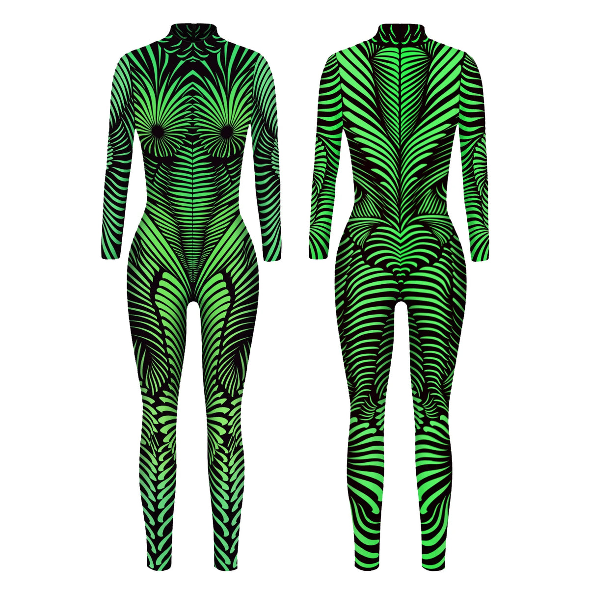 Geometric Striped Print Skin Tight Long Sleeve Cosplay Women's Jumpsuits