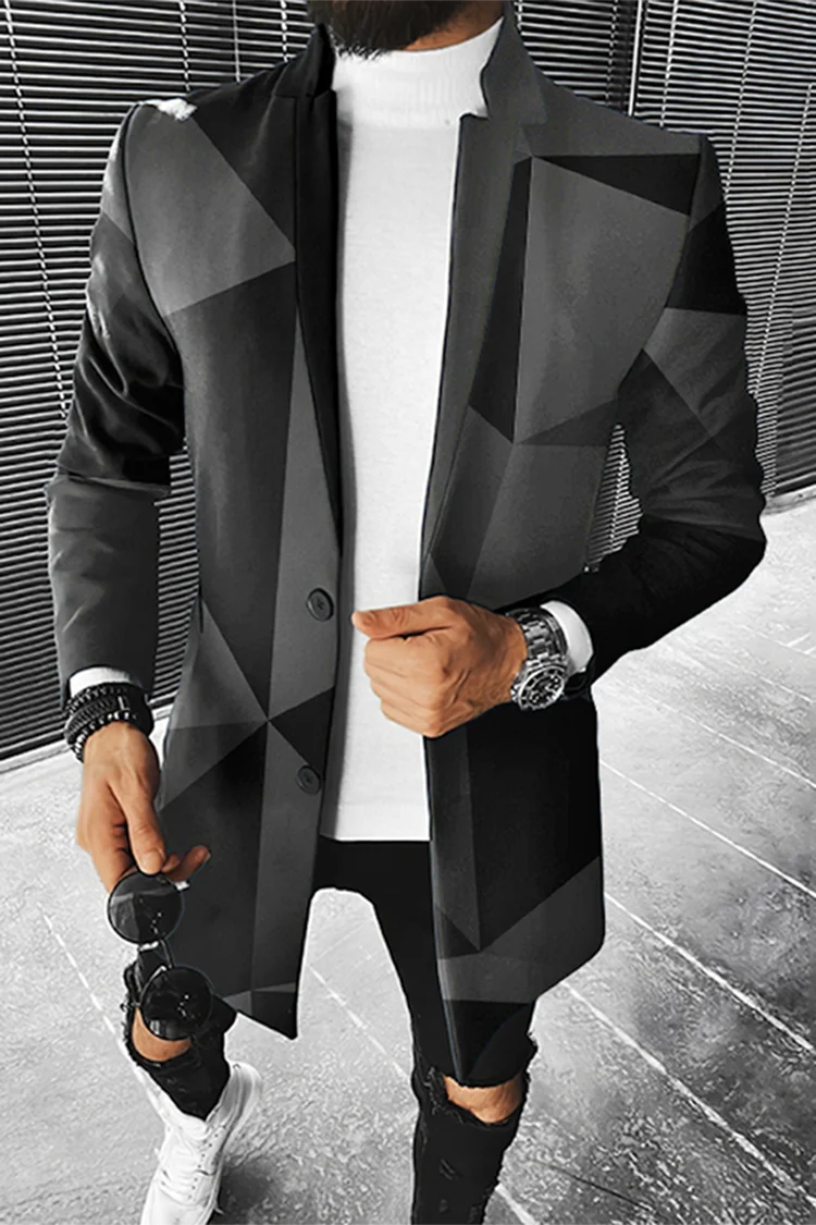 Men's Stand Collar Colorblock/Plaid/Geometric/African 3D Print 3/4 Length Button-Up Jacket 5X Big & Tall