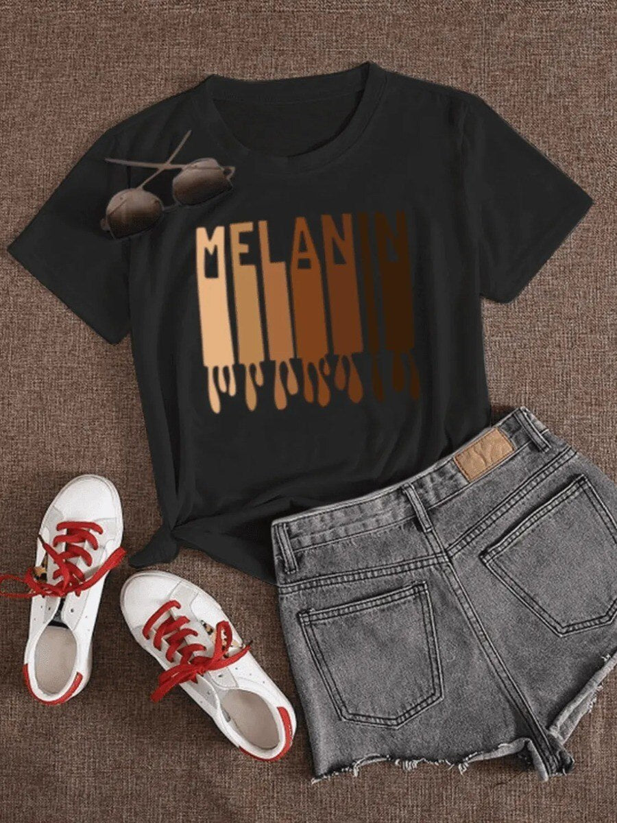 "Melanin" Letter Print Women's T-Shirts to 4X