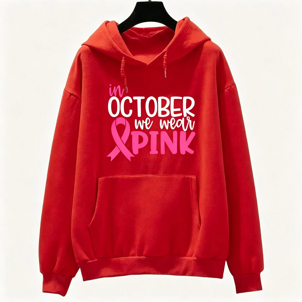 "In October We Wear Pink" Breast Cancer Awareness Long Sleeve Women's Hoodie Sweatshirt to 3X Plus Size