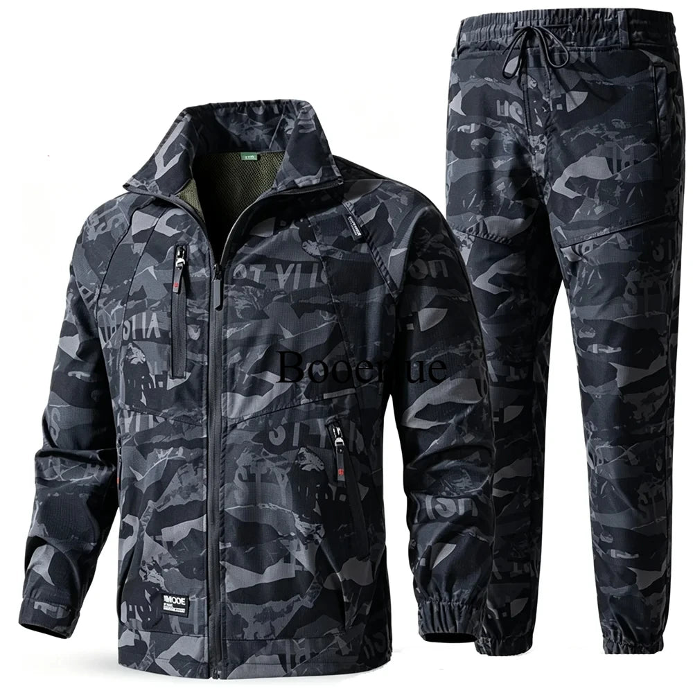 Men's Camoflauge Zipper Jacket + Drawstring Pants Tracksuit
