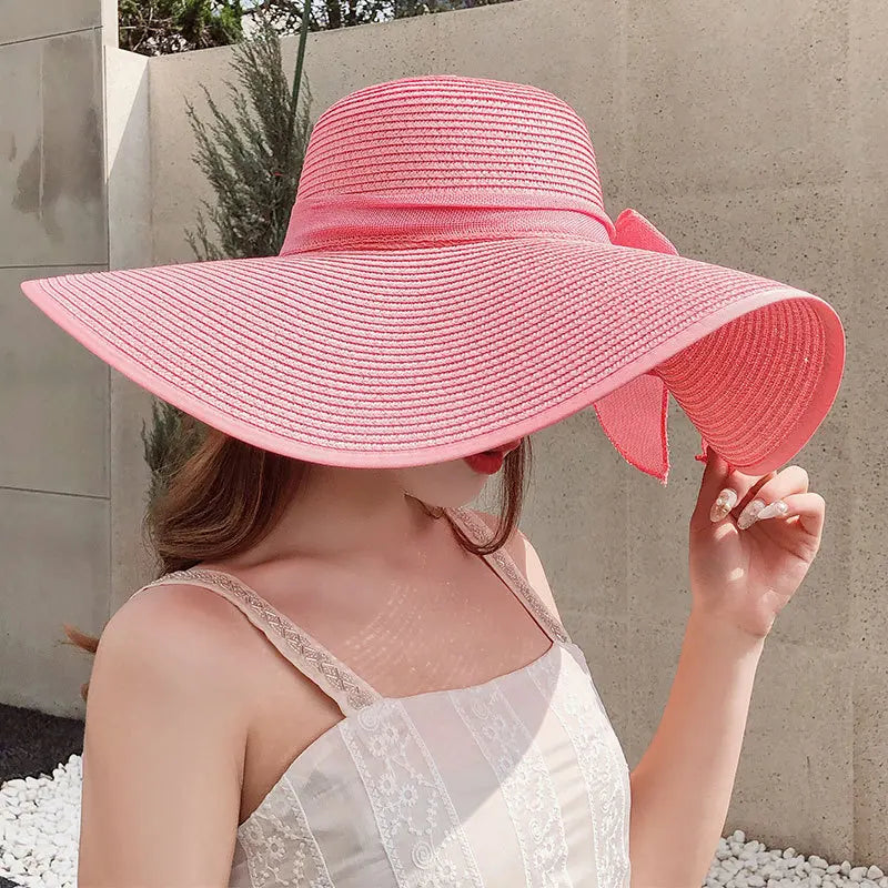 Oversized Straw Fedora Hat w/ Bow