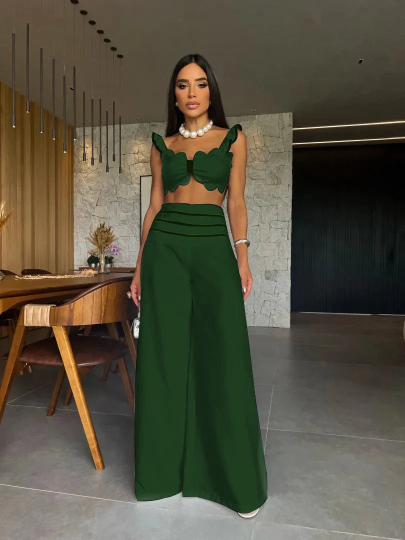 Flower Embroidered Backless High Street Cropped Backless Blazer + Wide Leg Pants Women's Suit or Hollow-Out Short Sleeve or Sleeveless Floral/Solid Jumpsuits