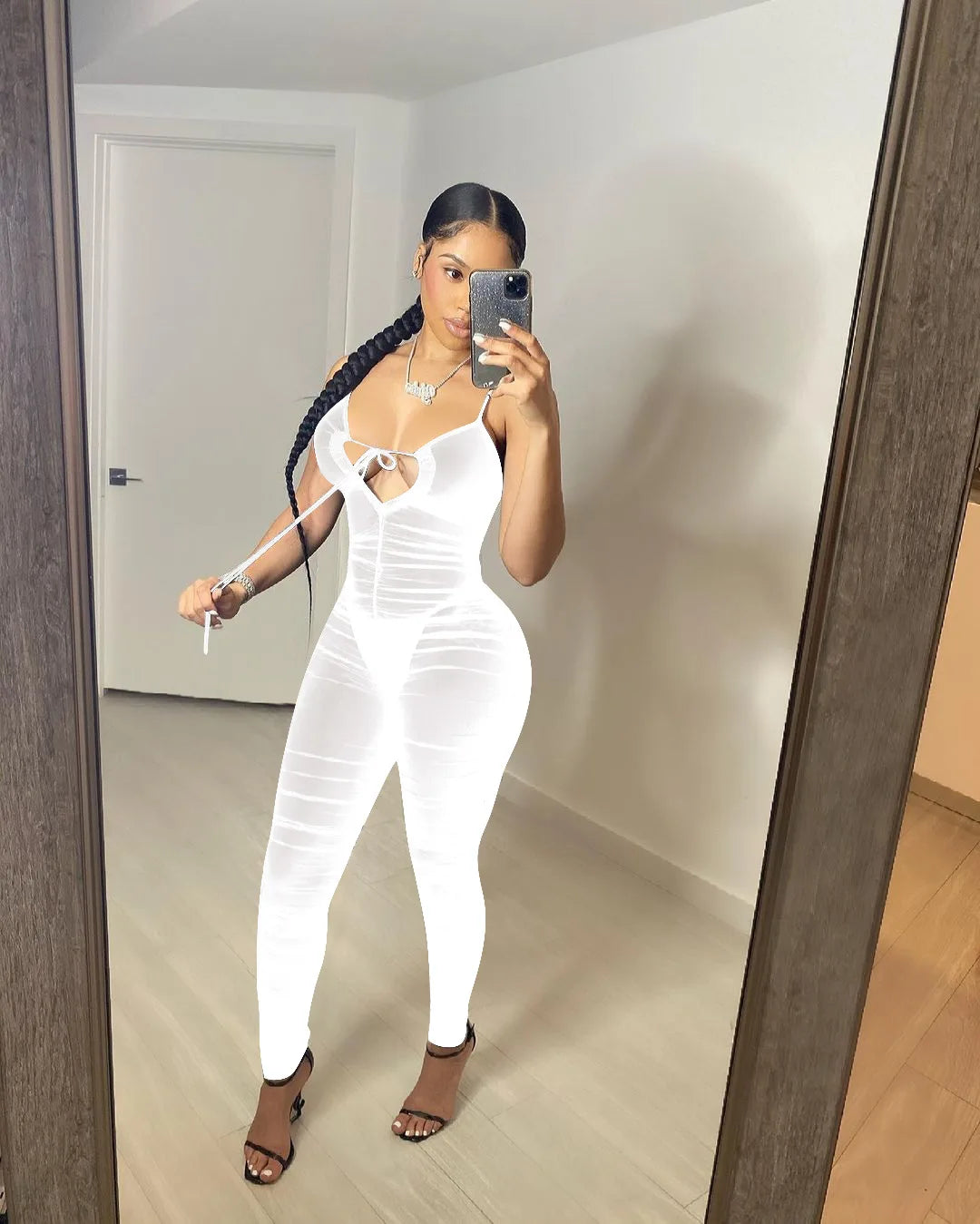 Women's Pleated Me Tight Jumpsuit Comfortable l Waist Polyester Fiber Casual Pants European Sle Mid-aged Women