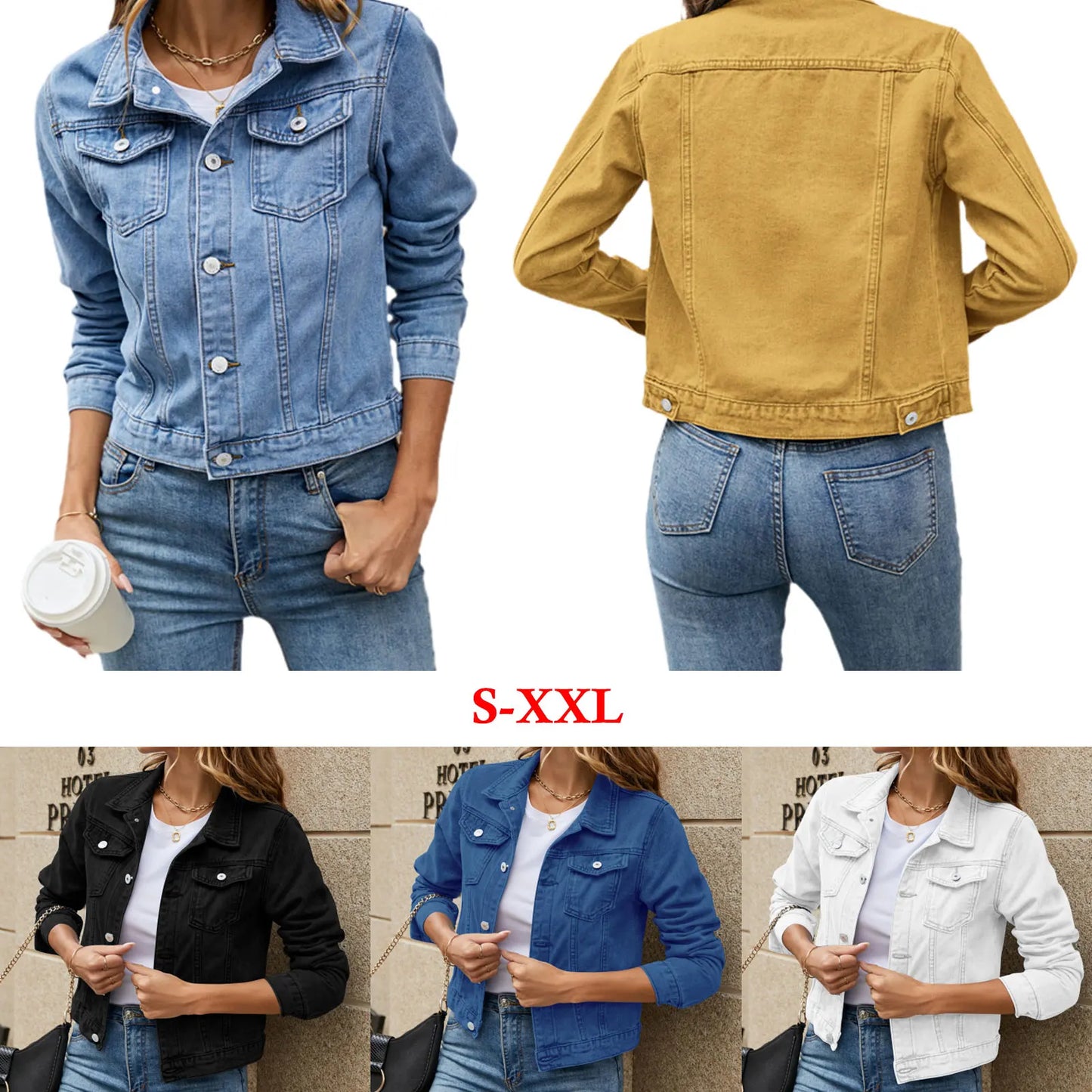 Colored Denim Long Sleeve Solid Button Down Ladies Jean Jacket