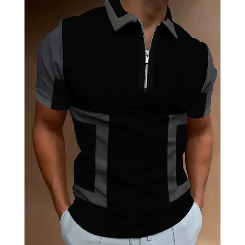 Men's Striped Swirl 3D Print Designer Streetwear Short Sleeve Zipper Polo Shirts