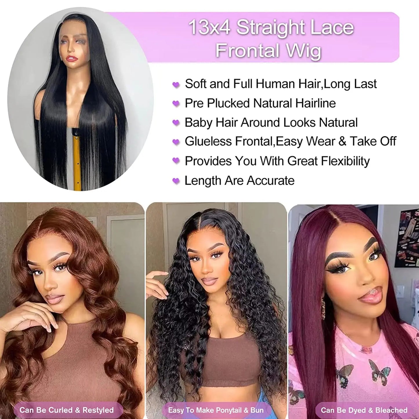 Brazilian Bone Straight 13x4, 5x5, 13x4, 13x6, 360 & 4x4 Transparent Lacefront 100% Human Hair Lace Closure Wig