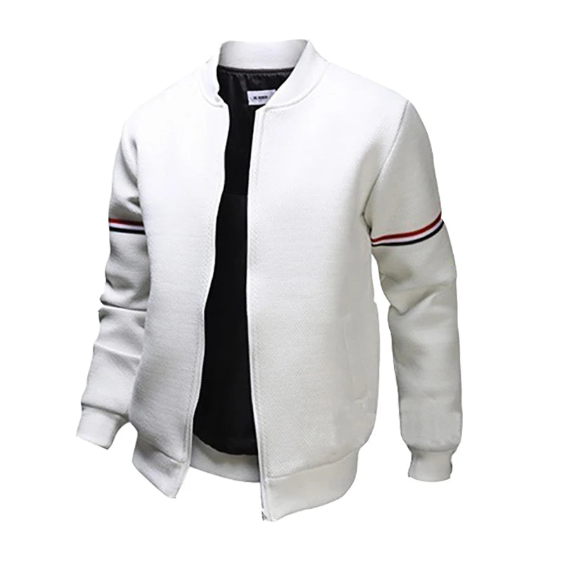 Men's Solid Color Side Striped Mandarin Collar Bomber Jacket + Sweatpants Tracksuit