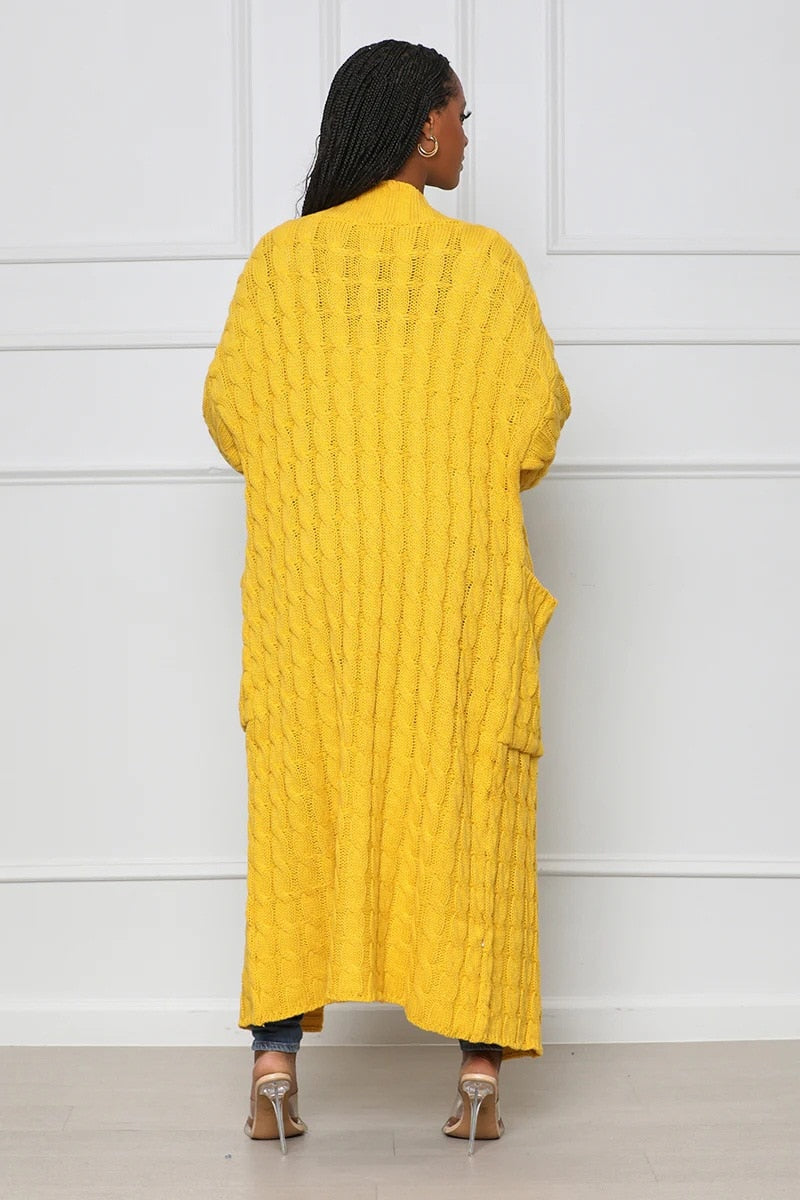 Solid Braid Knitted Loose Maxi Cardigan Sweater