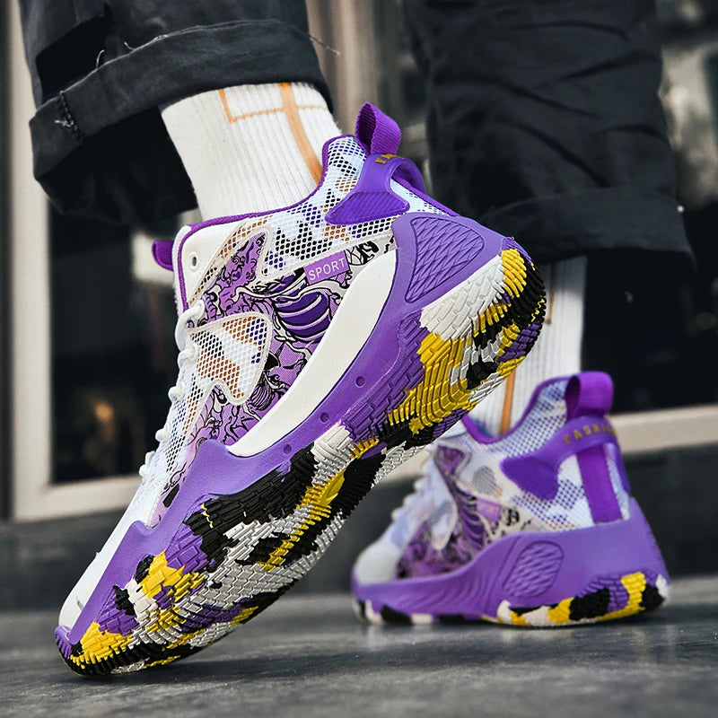 Graffiti Camouflage Purple/White Hightop Basketball Sneakers