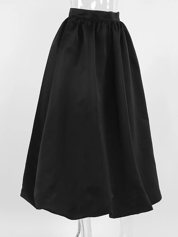 Satin High Waist Midi Pleated Skirt