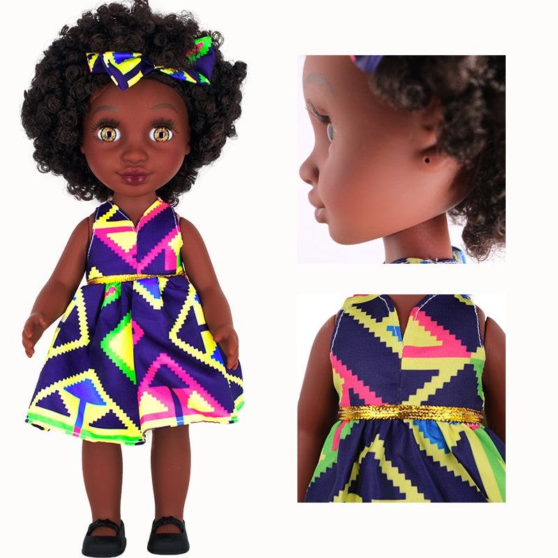 African American Baby Doll for 4+ Kids 35cm 14Inches Brown Eyes Explosion Doll