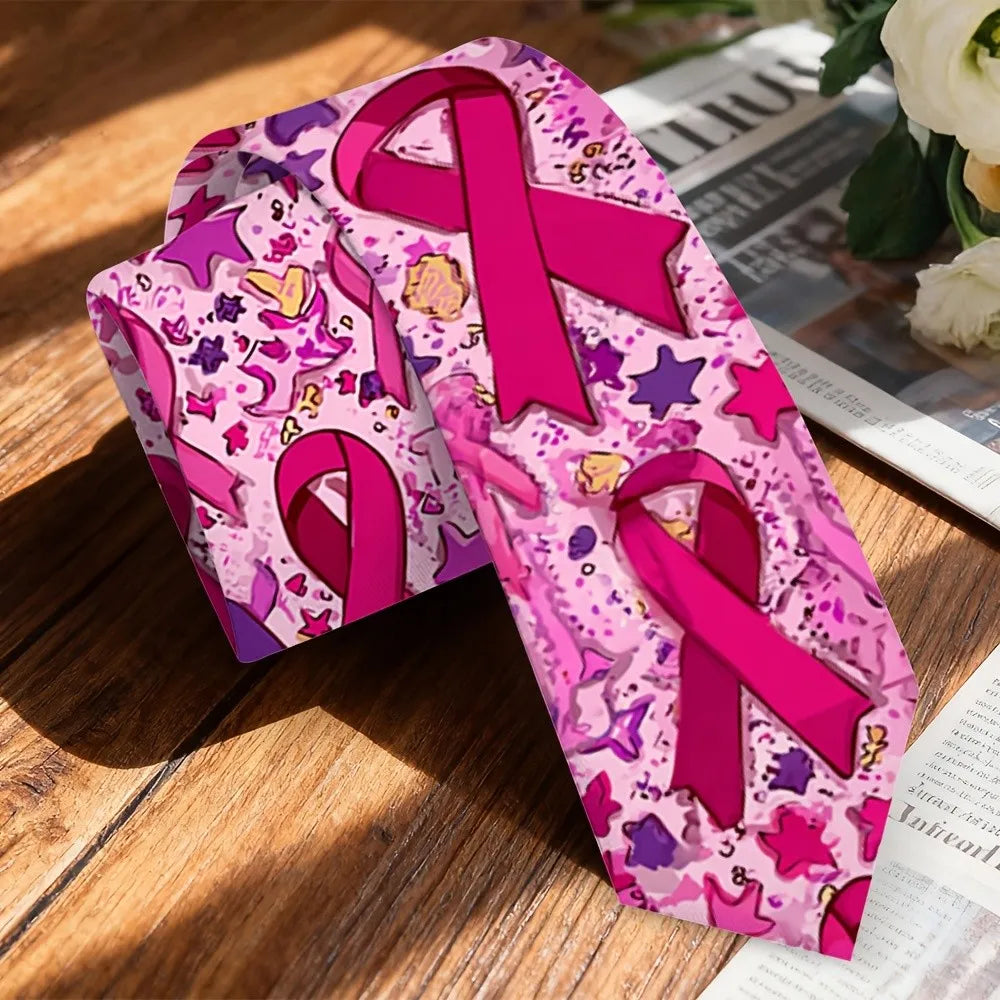 Men's Pink/Hot Pink Breast Cancer Awareness Ribbon Design Tie