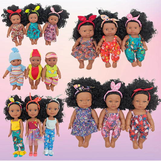 African Black Baby w/ Headband/Beanie Hat Simulation Reborn Soft Rubber Music Dolls