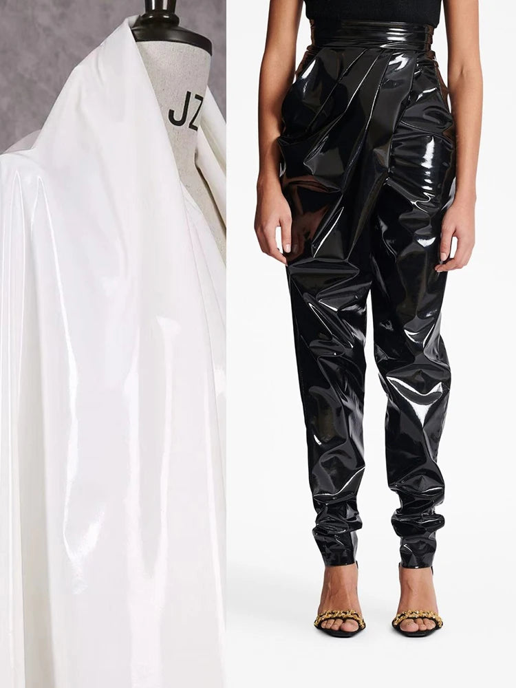 Shiny Patent Leather Wrapped Women's High Waist Faux Latex Harem Pants